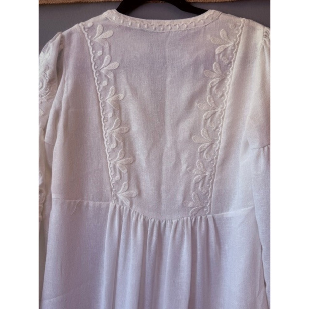 Zara Woman Embroidered Midi Dress Size S White Balloon Sleeve Tassel Boho India - Picture 6 of 8